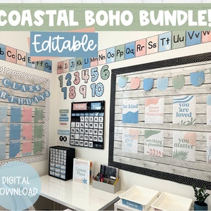 Coastal Boho Theme BUNDLE! | Editable | DIGITAL DOWNLOAD | Printable Classroom Decor | Calm Ocean Vibes Theme Classroom | Coastal Theme