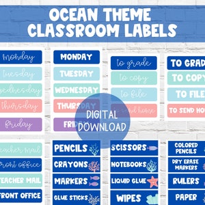 Classroom Labels: Ocean Theme | DIGITAL DOWNLOAD | Supply Drawer Labels | Days of the Week Labels | Under The Sea | Ocean Classroom