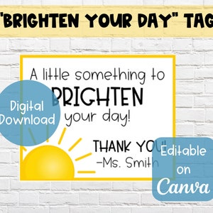 Bright Thank You Tag PRINTABLE Editable on Canva Yellow Theme Snack Teacher Gift Highlighter Gift Tag PTO Gift Tag image 1