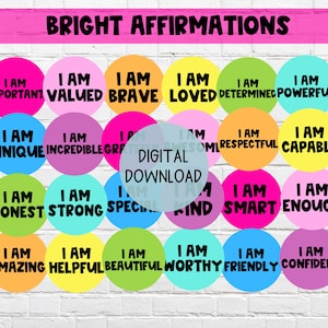 Bright Classroom Positive Affirmations | Student Affirmations | DIGITAL DOWNLOAD | Classroom Positive Messages | I Am Messages