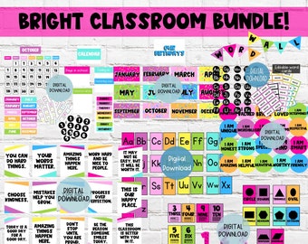 Bright Classroom Decor BUNDLE! | DIGITAL DOWNLOAD | Printable Classroom Decor | Bright Color Theme Classroom | Simple Modern 2022 Classroom