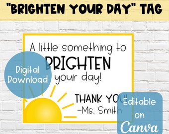 Bright Thank You Tag PRINTABLE | Editable on Canva | Yellow Theme Snack Teacher Gift | Highlighter Gift Tag | PTO Gift Tag