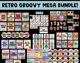 Retro Groovy MEGA BUNDLE! | Digital Download | Boho Retro Classroom Decor Pack | Smiley 70s Class Decor | Groovy Themed Classroom | 2022