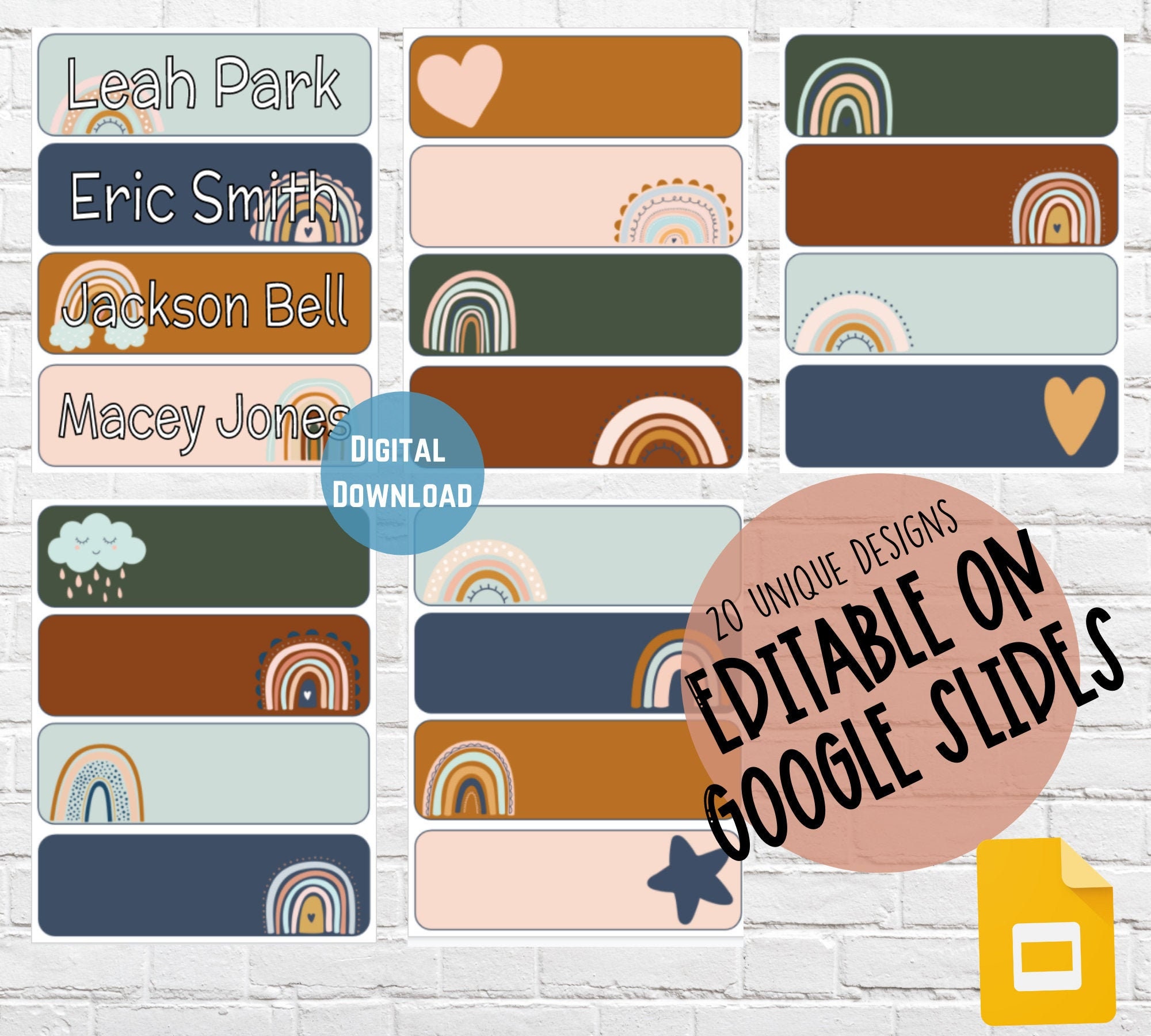 Boho Rainbow Theme Name s Editable On Google Slides Etsy
