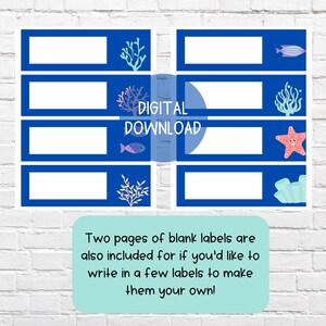 Classroom Labels: Ocean Theme DIGITAL DOWNLOAD Supply Drawer Labels Days of the Week Labels Under The Sea Ocean Classroom image 3