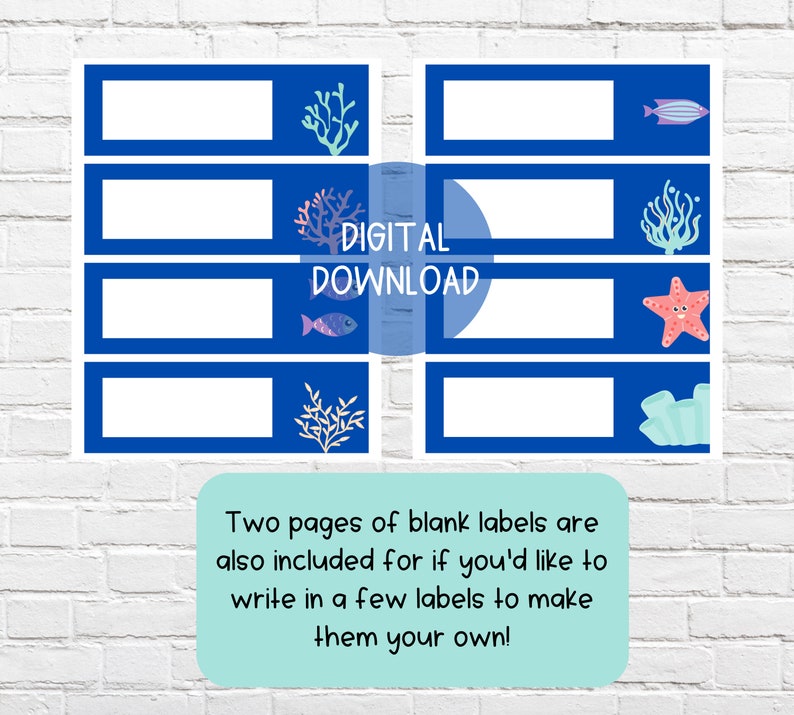 Classroom Labels: Ocean Theme DIGITAL DOWNLOAD Supply Drawer Labels Days of the Week Labels Under The Sea Ocean Classroom image 3