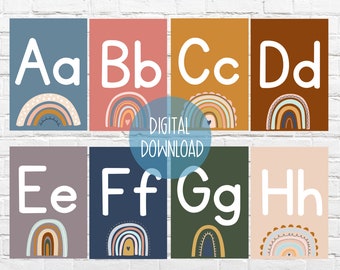 Boho Rainbow Alphabet Chart| DIGITAL DOWNLOAD | Modern Rainbow ABC Signs | Boho Rainbow Theme Classroom | Rainbow Elementary Alphabet