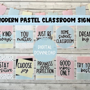 Modern Pastel Classroom Signs | DIGITAL DOWNLOAD | Pastel Theme Classroom Motivational Posters | Light Colors Classroom Printables