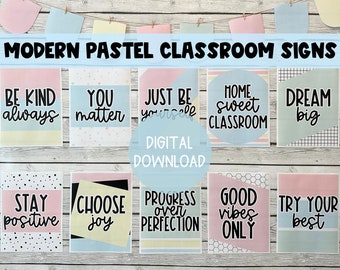 Modern Pastel Classroom Signs | DIGITAL DOWNLOAD | Pastel Theme Classroom Motivational Posters | Light Colors Classroom Printables