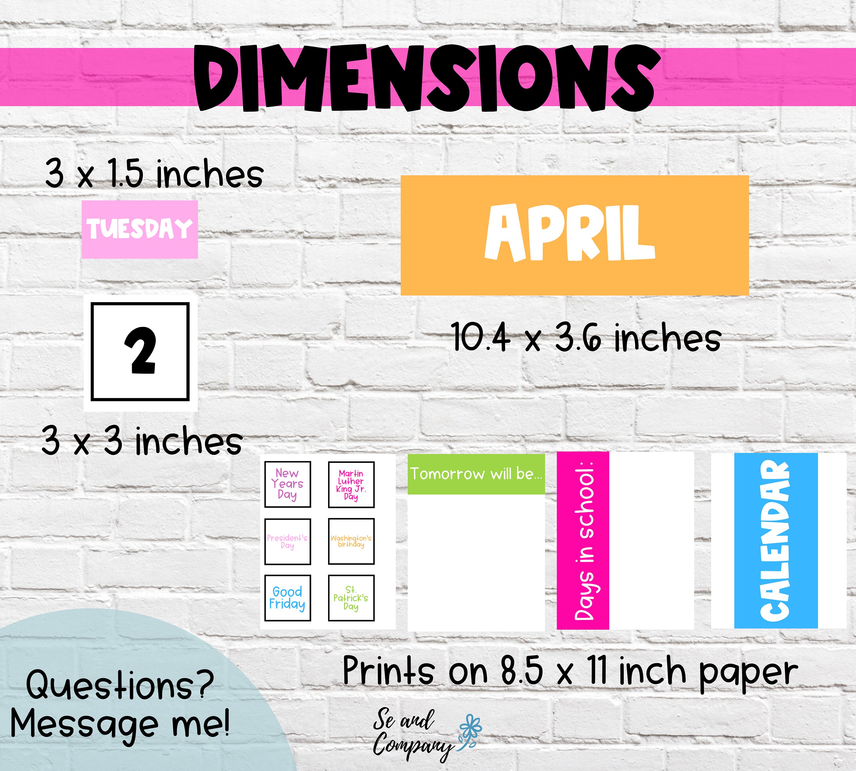 Bright Classroom Calendar DIGITAL DOWNLOAD Printable Etsy