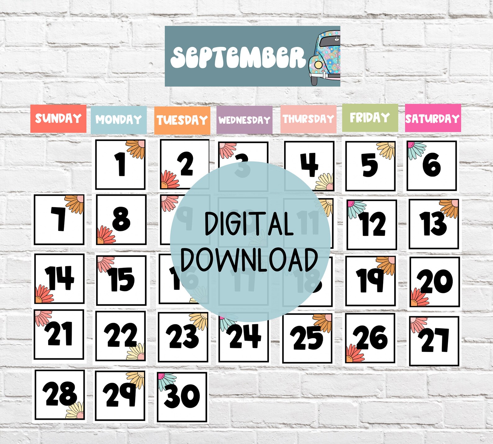 Retro Groovy Classroom Calendar Boho Retro Calendar Time Etsy