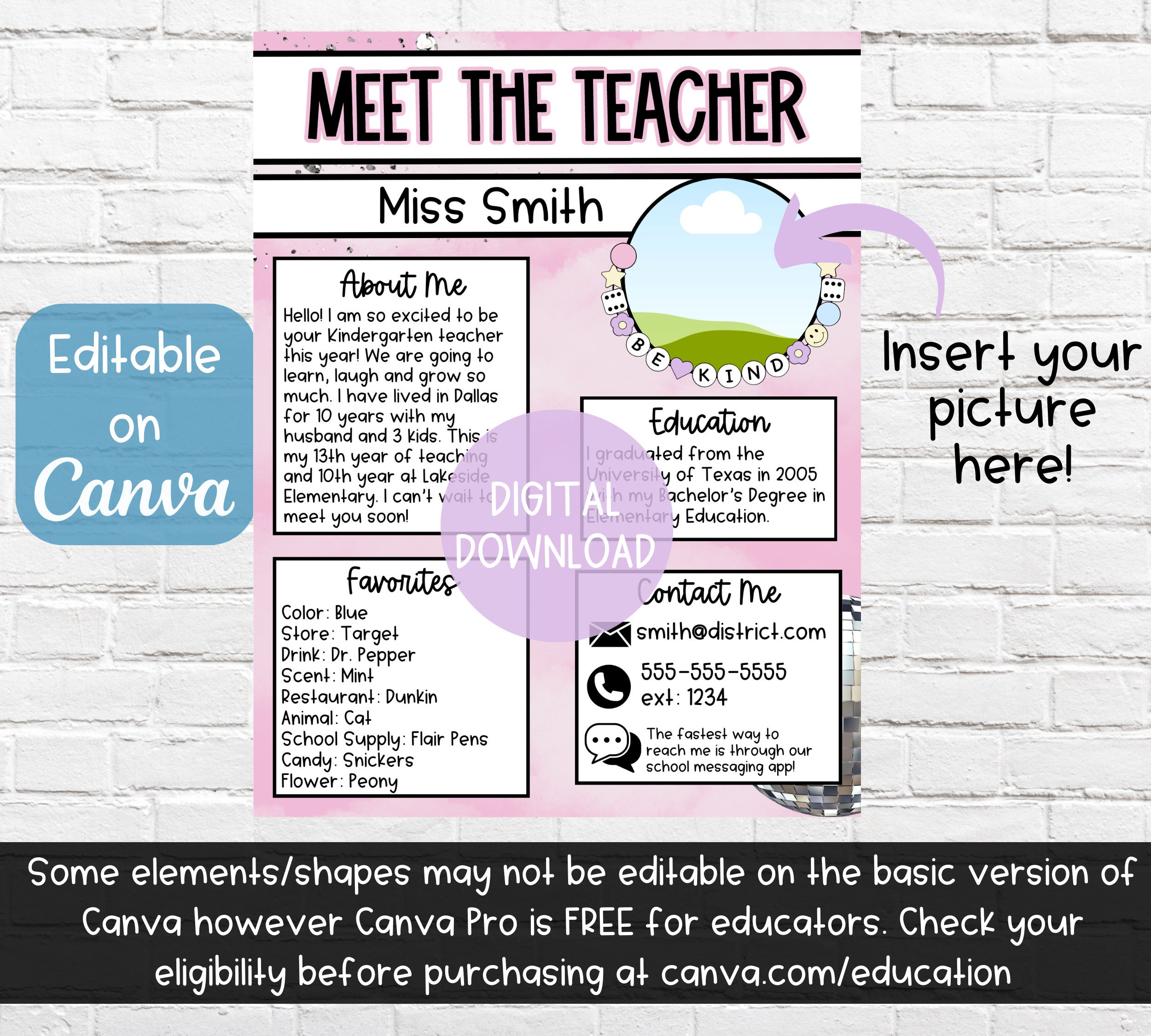 Meet the Teacher Template: Glitter Pop | Editable on Canva | DIGITAL ...