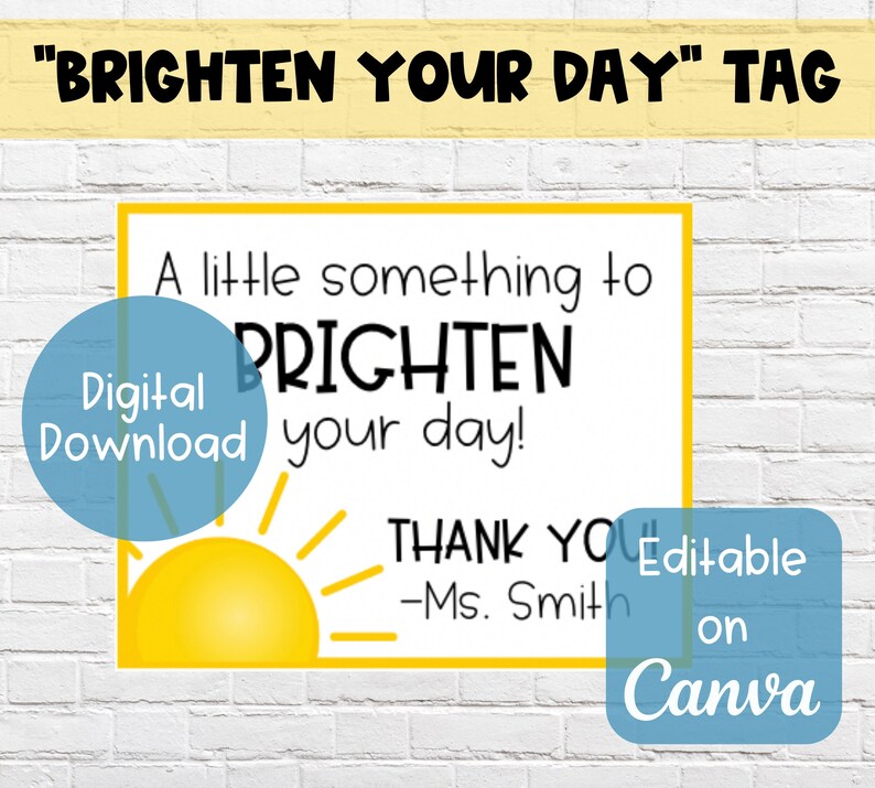 Bright Thank You Tag PRINTABLE Editable on Canva Yellow Theme Snack Teacher Gift Highlighter Gift Tag PTO Gift Tag image 1