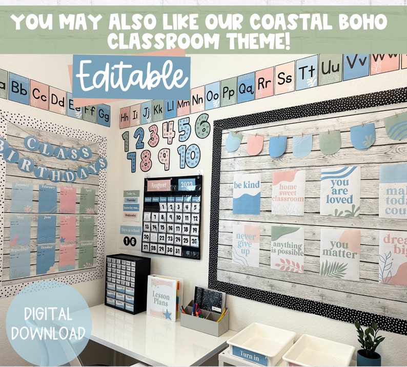 Ocean Theme Classroom BUNDLE Editable on Canva Digital Download Modern Ocean Theme Classroom Coastal Theme 2023 Classroom image 10