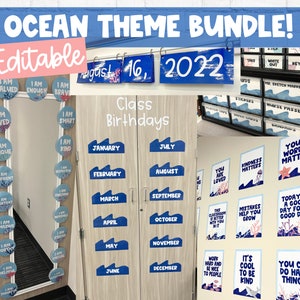 Ocean Theme Classroom BUNDLE Editable on Canva Digital Download Modern Ocean Theme Classroom Coastal Theme 2023 Classroom image 2