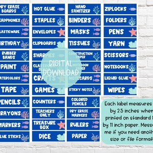 Classroom Labels: Ocean Theme DIGITAL DOWNLOAD Supply Drawer Labels Days of the Week Labels Under The Sea Ocean Classroom image 2