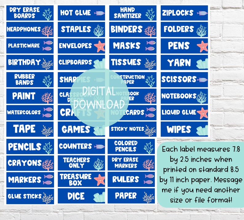 Classroom Labels: Ocean Theme DIGITAL DOWNLOAD Supply Drawer Labels Days of the Week Labels Under The Sea Ocean Classroom image 2