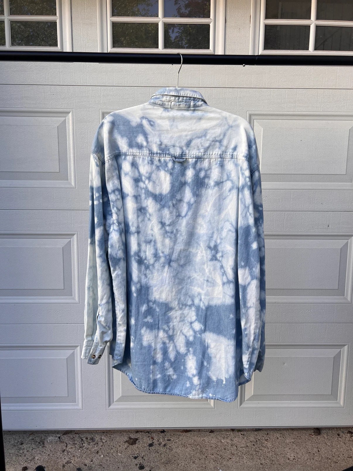 Reworked Vintage Denim Shirt Bleach Dyed Patchwork Crochet Colorful ...