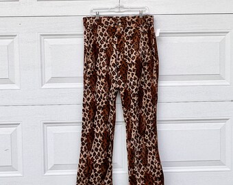 Vintage Leopard Flare Fuzzy Pants - Size 13 - 90s Y2K Animal Print