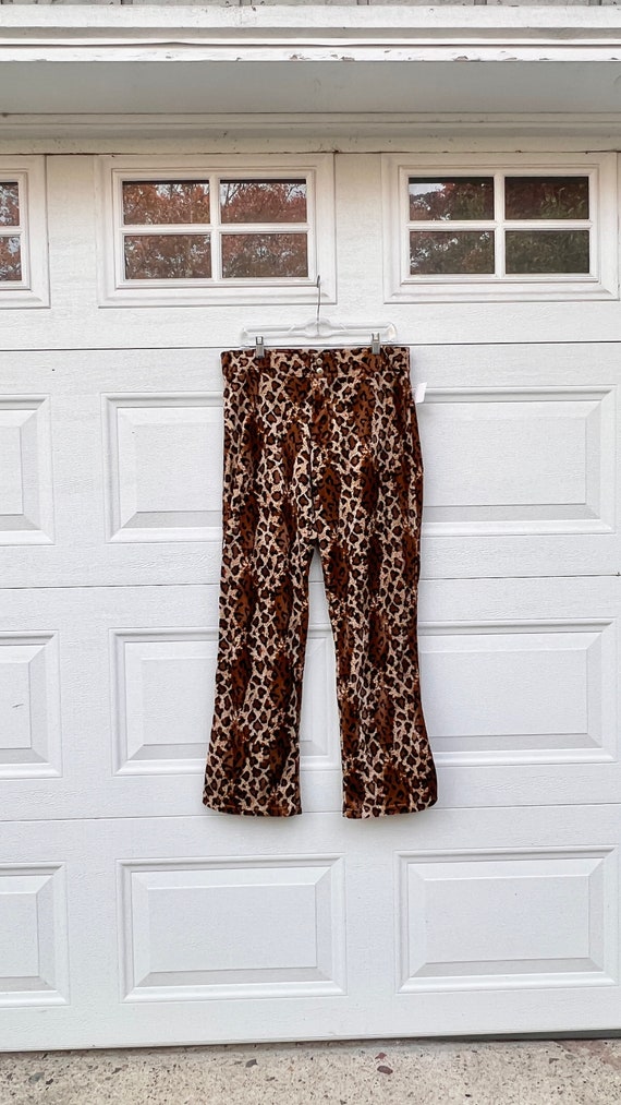 Vintage Leopard Flare Fuzzy Pants - Size 13 - 90s 