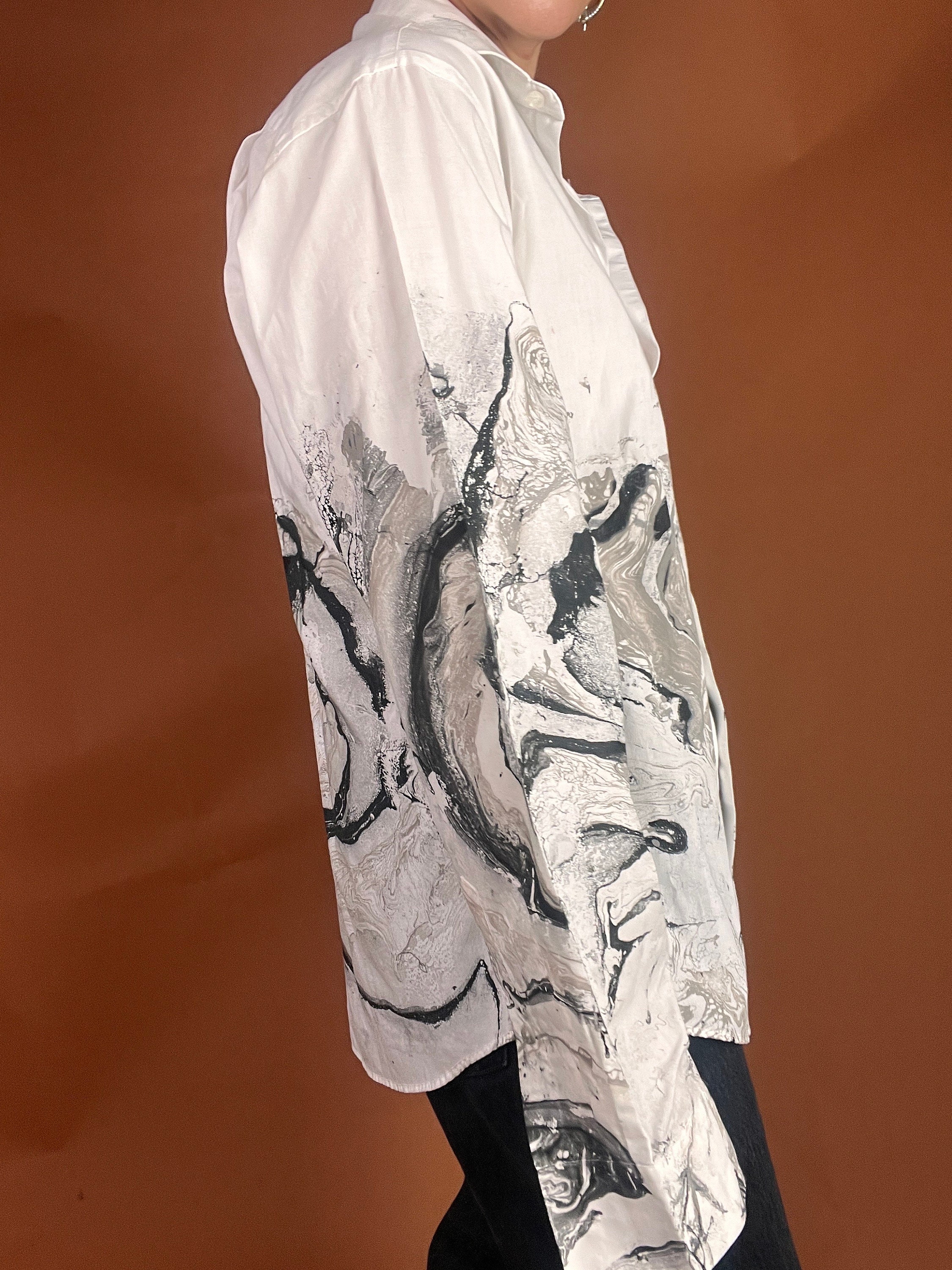 Marble Painted Button Down Shirt: Hydro Dipped Retro Art, Medium - Etsy