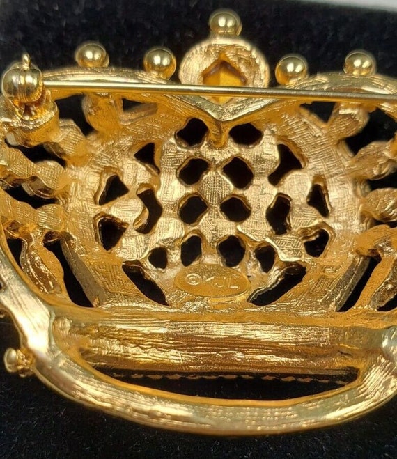 Vintage KJL Kenneth J Lane Crown Gold Tone Brooch… - image 8