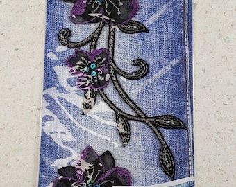 Siguiente estilo Apliques termoadhesivos Vine negro con flores de lentejuelas moradas