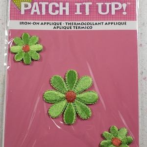 Patch It Up Iron-On Applique Neon Green Daisies Set of 3