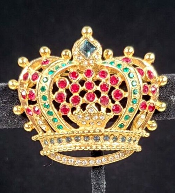 Vintage KJL Kenneth J Lane Crown Gold Tone Brooch… - image 2