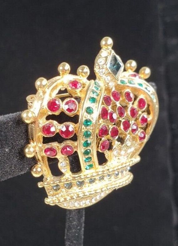 Vintage KJL Kenneth J Lane Crown Gold Tone Brooch… - image 5