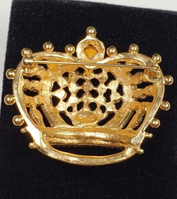 Vintage KJL Kenneth J Lane Crown Gold Tone Brooch… - image 7