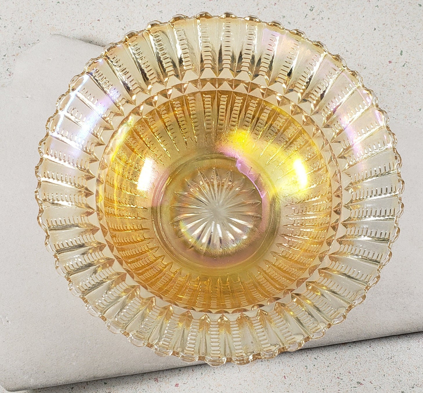 1900's Imperial Scroll Embossed Flared Edge Carnival Glass Marigold Bowl