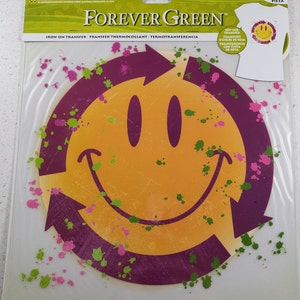Iron-On Transfers Forever Green Smiley Face Recycle Soy Ink