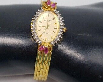 Vtg1960s Geneve Quartz Thailand Movement Gold Womens Oval Watch Rubies Hong Kong s-l1200.png main image 3