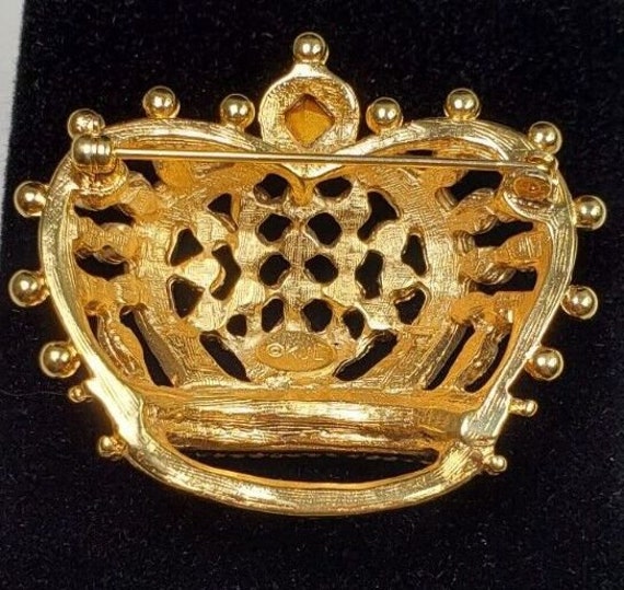 Vintage KJL Kenneth J Lane Crown Gold Tone Brooch… - image 10