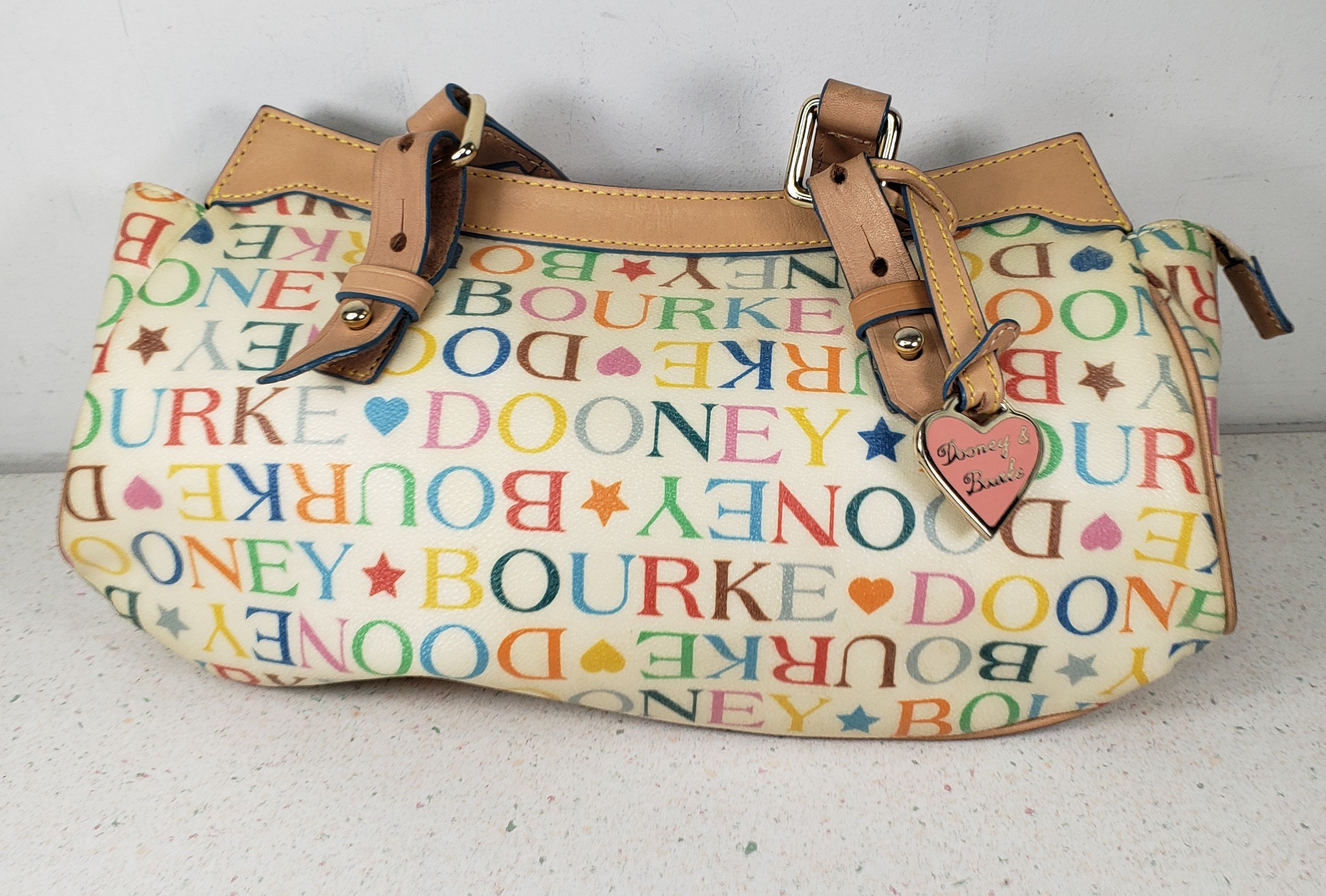 Dooney & Bourke Yellow Vinyl and Leather Initial All Over Shoulder Bag