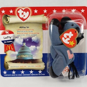 TY Beanie Babies Lefty The Donkey American Trio Sealed New on Card