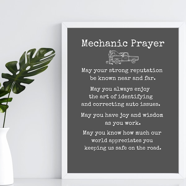 Mechanics prayer, PRINT, gift for mechanics, shade tree mechanic, garage decor, man cave decor, Father’s Day gift, Garage Owner Gift