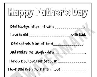 Father's Day Sunday School PRINTABLE, Father's Day Questionnaire, Father's Day Church Craft, Last Minute Father's Day, Sunday School Art