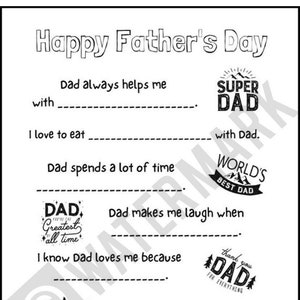 Fête des pères rapide imprimable pour les enfants - Tout sur mon père - Feuille de travail pour l'école du dimanche pour papa - Fête des pères de dernière minute - Tout sur mon père