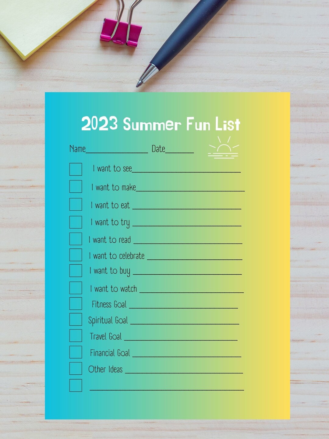 Summer Bucket List PRINTABLE Summer to Do List Summer Etsy