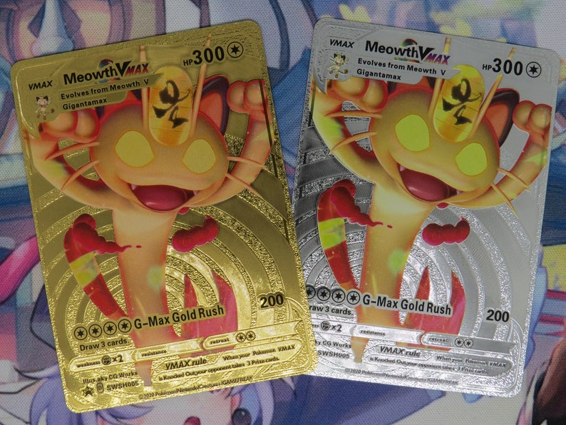 Meowth Vmax Custom Pokemon Metal Card Silver Gold Etsy