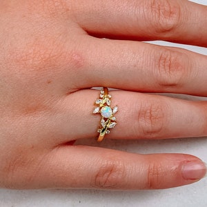 White Opal Ring | Moissanite Nature Ring | Leaf Ring | Opal Branch Ring | Vine Ring | Leaf Ring | Moissanite Promise Ring | Opal Bridal Ring