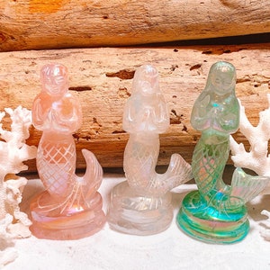 Rose Quartz Mermaid | Green Fluorite Mermaid Figurine | Amethyst Mermaid Carving | Angel Aura Carved Mermaid | Crystal Mermaid Carving