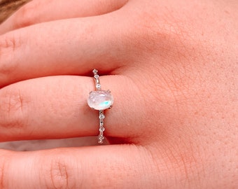 Rainbow Moonstone Ring | Dainty Moonstone Ring | Natural Moonstone Ring | Stirling Silver Moonstone Ring | Moonstone Promise Ring