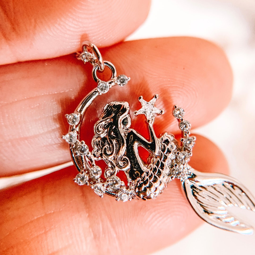 Collier Sirène H2O - Pendentif Coquillage En Zirconium Plaqué Platine - Cadeau Femme Et Fille - Avec Pochette