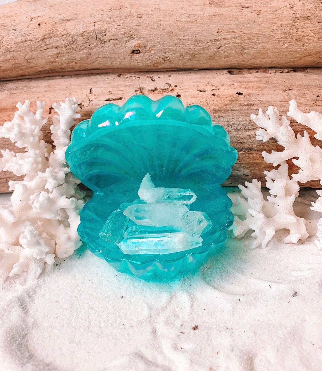 Blue Aura Quartz Clam Shell | Aqua Aura Quartz Seashell | Seashell ...