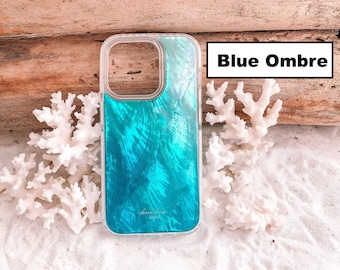 Abalone Shell Blue Ombre Abalone iPhone 15 Pro, iPhone 15 Pro Max Phone 14 Pro Max Tough Case, iPhone 14 Pro Tough Case Mother of Pearl Case