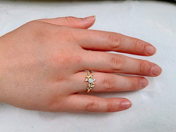 White Opal Ring | Moissanite Nature Ring | Leaf Ring | Opal Branch Ring | Vine Ring | Leaf Ring | Moissanite Promise Ring | Opal Bridal Ring