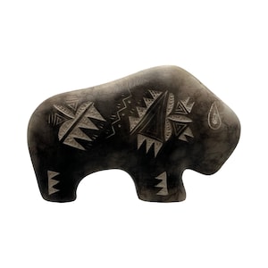 Navajo Horsehair Buffalo Pottery Figurine, Native American Handmade Ceramic Art, Southwestern Decor, Buffalo Symbol Collectible, Vail